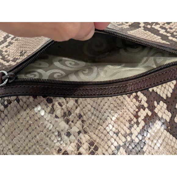 VTG Brighton Snakeskin Leather Fold-over Clutch Bag Purse Silver Chunky Clasp - Picture 7 of 12